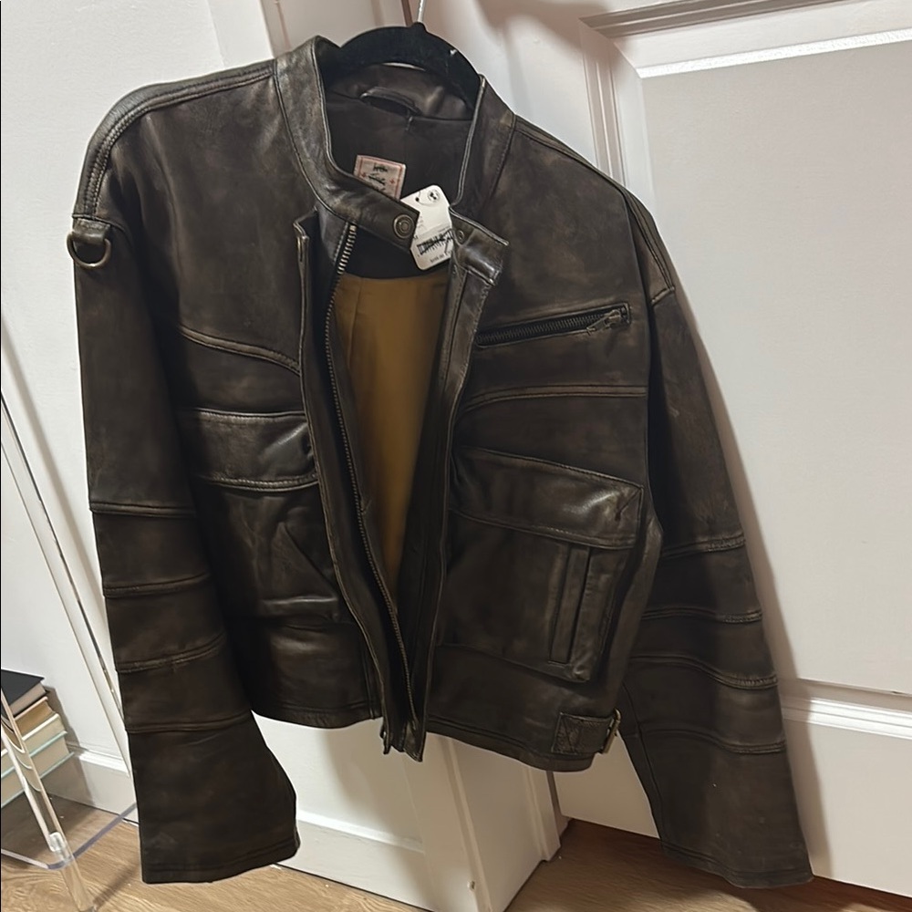 Women's Brown Adrienne Leather Bomber Jacket